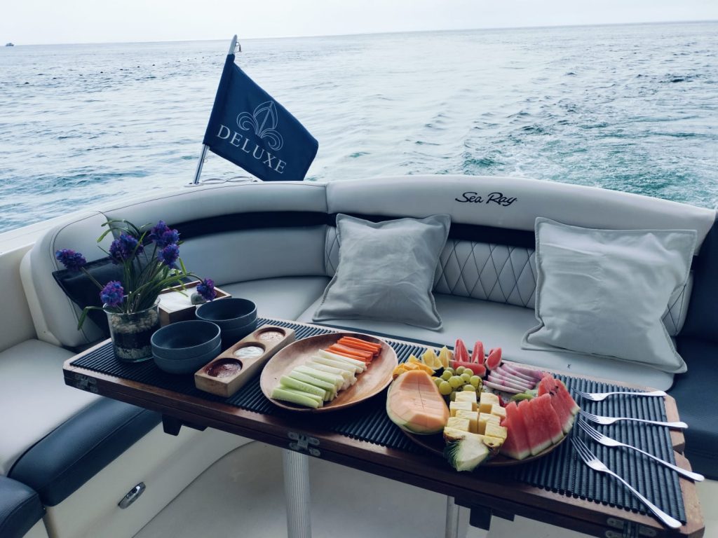 Fresh fruit and snacks served on deck