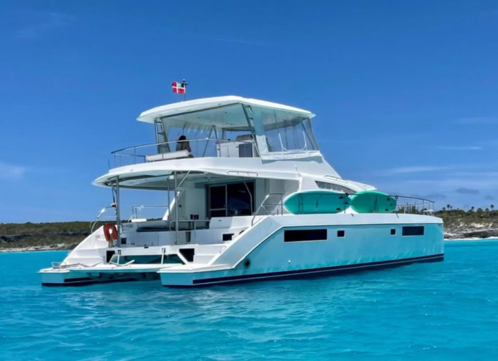 Private power catamaran at sea