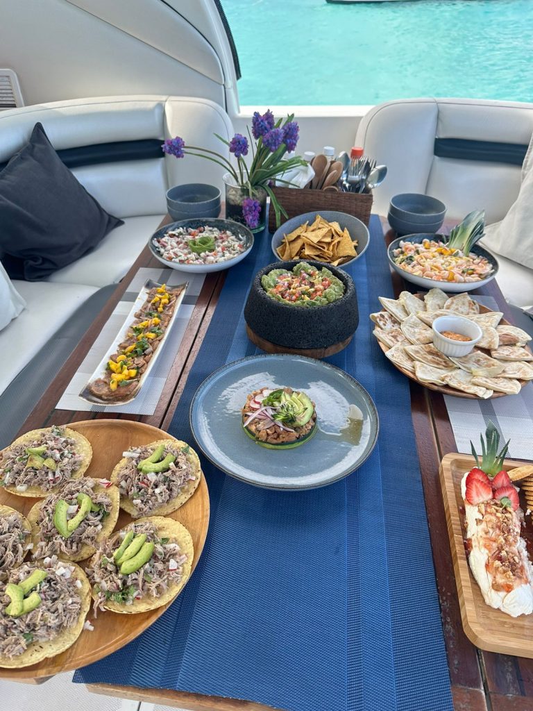 Fresh lunch spread served on board
