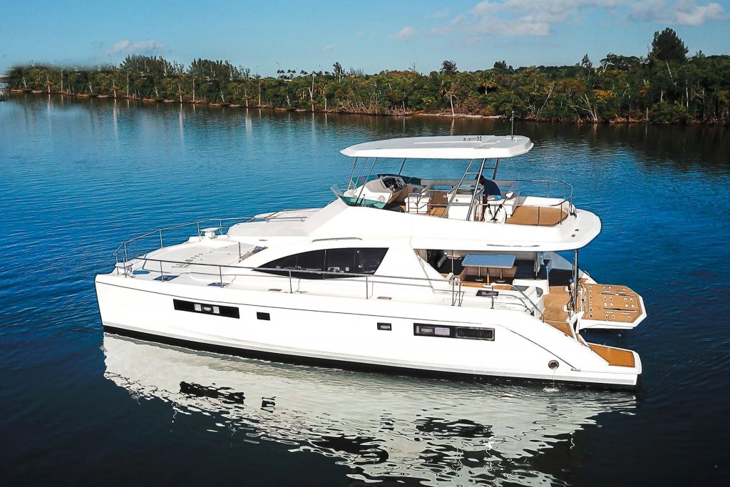 Luxury catamaran anchored in calm Cozumel water