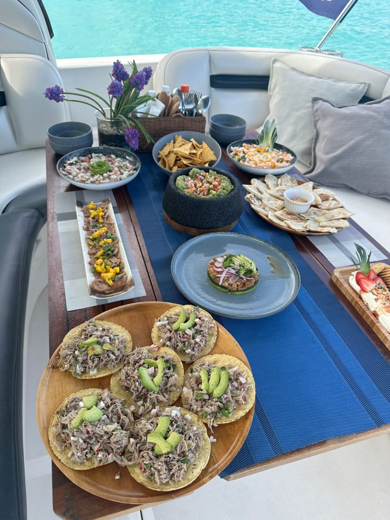 Tostadas and guacamole served at the table