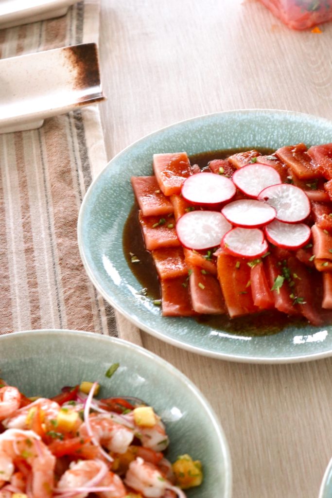 Fresh tuna with radish served on the boat
