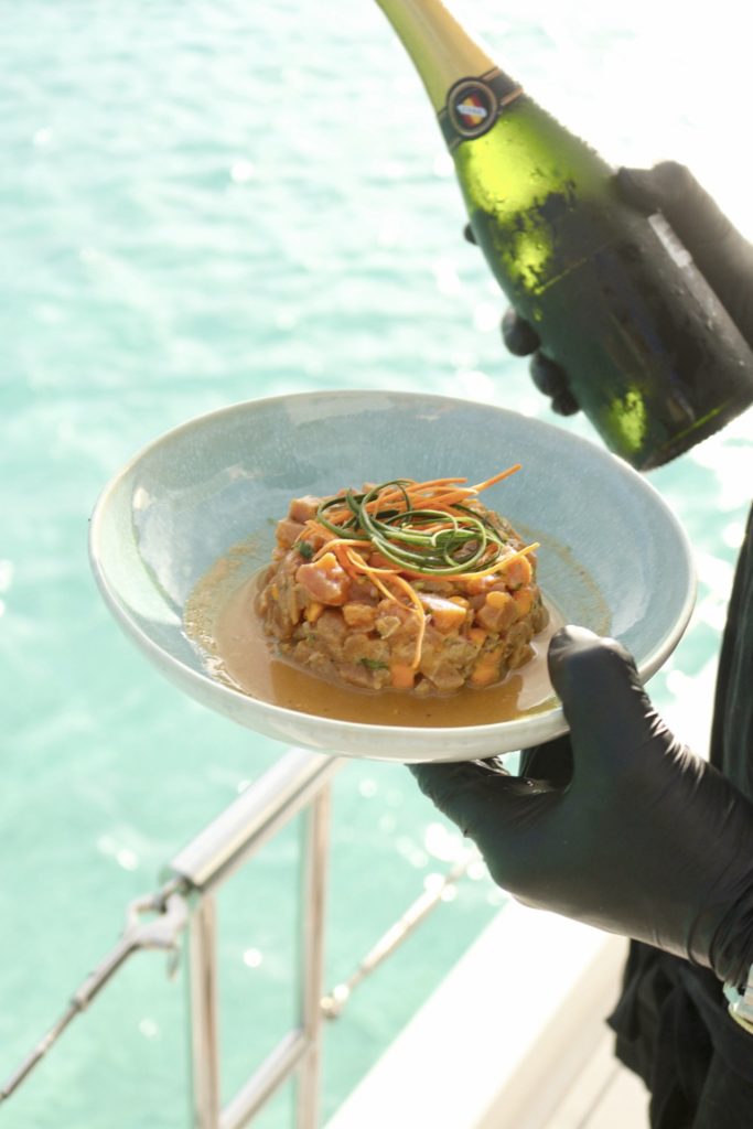 Plated ceviche served on the bow