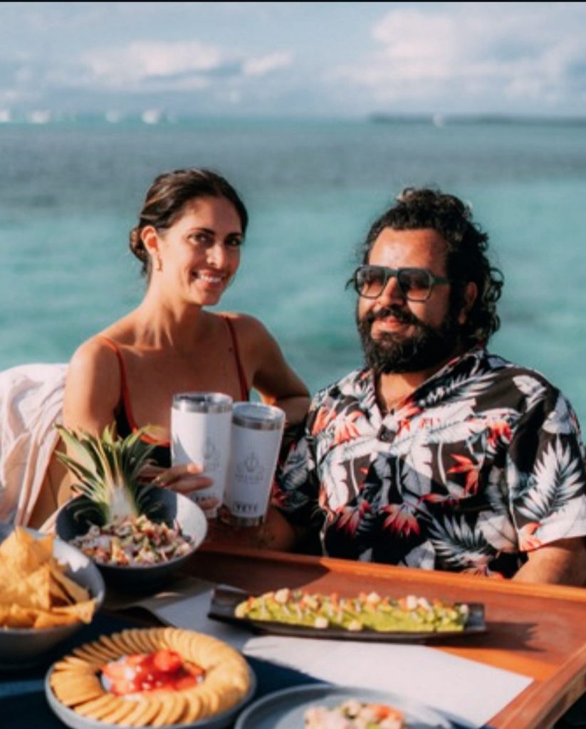 Couple enjoying lunch on board