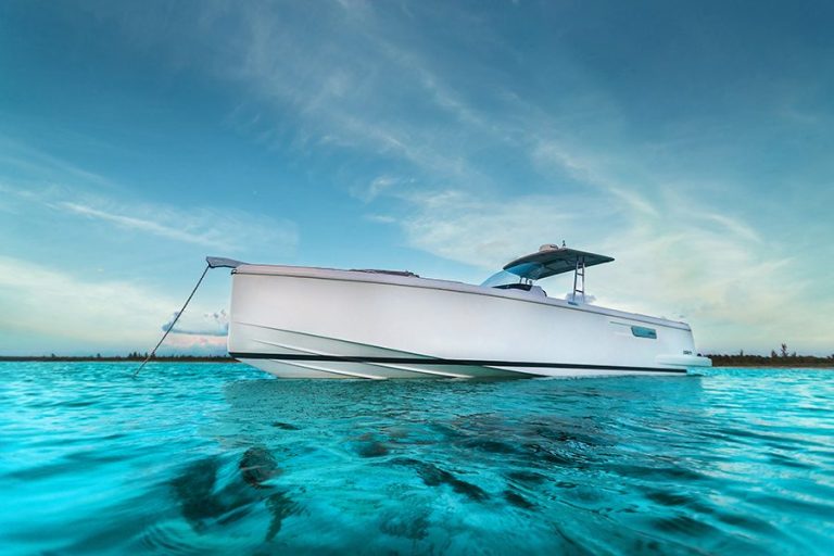 Fjord 36 Roma low-angle view on calm turquoise water