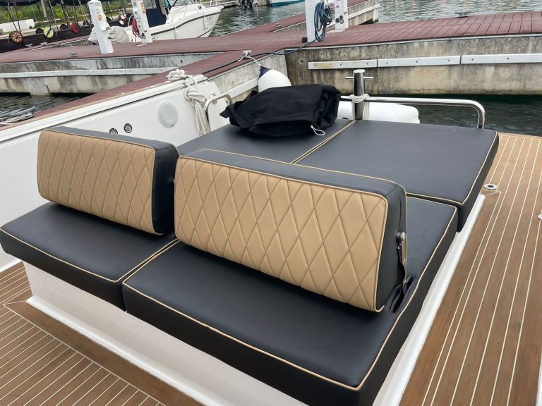 Fjord 36 cockpit seating and sun pads