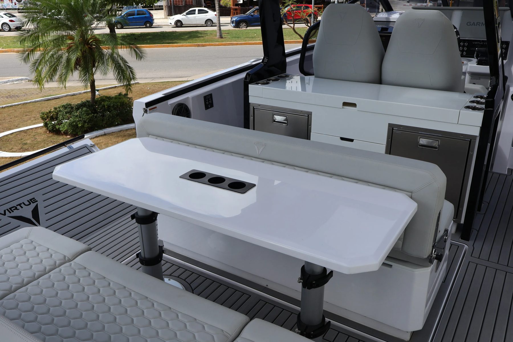 Virtue 32 cockpit seating and table